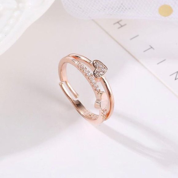 Brand New Concise Double Heart Ring - Picture 2 of 3